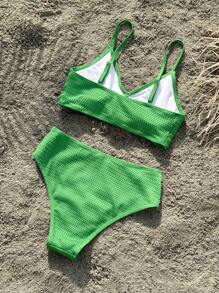SHEIN Teen Girl Knitted Jacquard Bikini Set, Solid Color Casual Two-Piece Set, Vocation Bikini Set Summer Beach