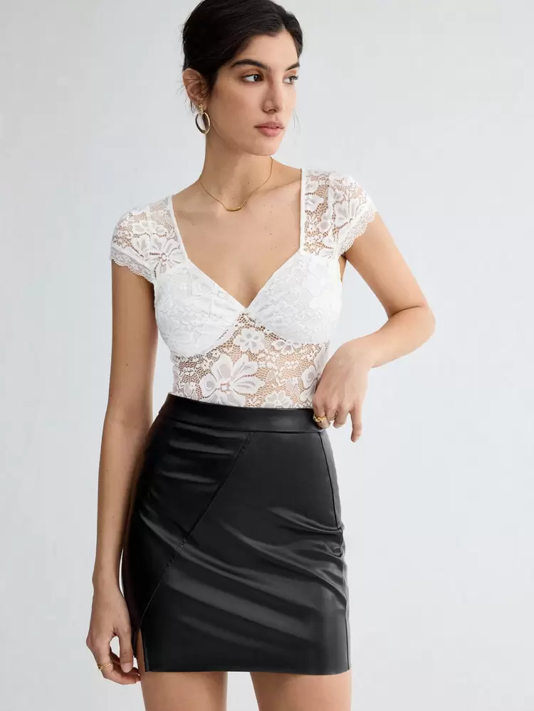 Sweetheart Neck Lace Bodysuit Workwear