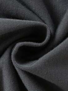 Tween Girl Street Fashion Guitar Rose Pattern Print Drop Shoulder Carbon Gray Short Sleeve T-Shirt - Dark Grey - View 4