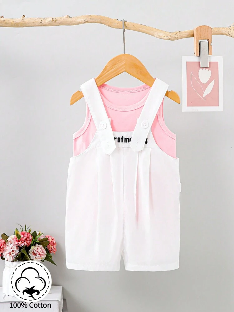 Baby Girl Spring/Summer Embroidered Letter Cute Daily Casual Romper