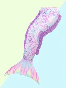 Young Girls' One-Piece Swimsuit With Ruffle Trim And Mermaid Scale Print Summer Holiday - Multicolor - View 3