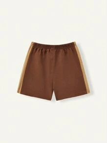 Cozy Pixies Baby Boy Color-Blocked Round Neck Short Sleeve Sweatshirt And Casual Shorts Two-Piece Set