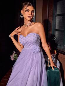 Glamaker Women's One Shoulder Sleeveless Mesh Party Evening Dress - Purple - View 4