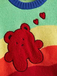 ROMWE Kawaii 女式彩色刺繡玩具熊針織衫 - 彩色 - 查看 5