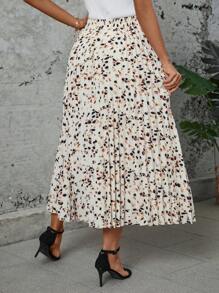 SHEIN LUNE 圆点碎花褶皱休闲松紧腰大码 A 字裙波西米亚牛仔女郎老钱节波西米亚西部服饰女士嬉皮夏季波西米亚老钱夏季女士春假狂欢节春假 - 杏色 - 查看 9