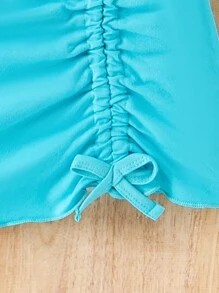 Little Girls' 3d Flower Embellished Asymmetrical Neck Blouse And Shorts Set - Baby Blue - View 4