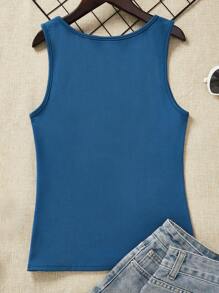 SHEIN Teen Girl dệt kim cổ vuông thông thường cho mùa hè để mặc hàng ngày - Màu xanh ngọc - Xem 2