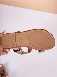 Women's Elastic Strap Flat Sandals With Backstrap And Toe Loop, Plus Size And Small Size Beach Style Casual Daily Commutes - Yellow - View 4