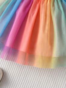 SHEIN Young Girls' Gradient Rainbow Mesh Tutu Skirt - Multicolor - View 3