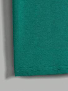 SHEIN Leap Crew Cậu bé Tween Giải trí Thoải mái Vòng cổ Ngắn tay Thể thao Áo thun - Màu xanh lá cây đậm - Xem 5