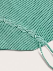 SHEIN Qutie قميص كبير الحجم مصنوع من الصوف مضلع بقصة الكتف المنسدلة و لون صلب - أخضر نعناع - مشاهدة 3
