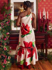 VALERIA GALIPOLI Designer Asymmetrical Neck Knot Dress,Summer Elegant Dress, Sundress For Festival - Multicolor - View 2