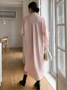 DAZY 女士純色中長款襯衫連衣裙 - 淺粉色 - 查看 2