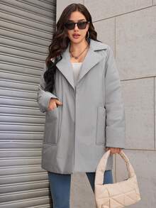 女士灰色翻领长袖棉衣