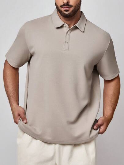 Manfinity Homme 男士加大码纯色短袖 Polo 衫，休闲纯色衬衫，外出