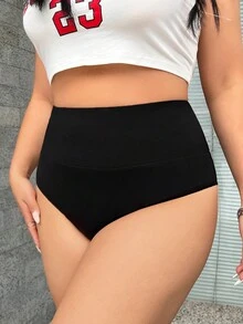 SHEIN Coolane Của phụ nữ Kích thước lớn Chặt Và Linh hoạt Dệt kim Quần short - màu đen - Xem 3