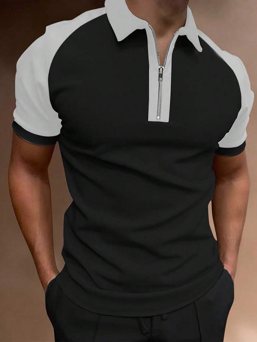 Manfinity Homme Nam Kích thước lớn Khối màu Áo polo Với Raglan - màu đen - Xem 1