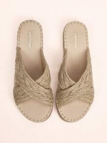 Styleloop Sandalias planas de suela gruesa y trenzadas bohemias y cómodas con cuerda para mujer, para moda de primavera y verano - Albaricoque - Ver 4