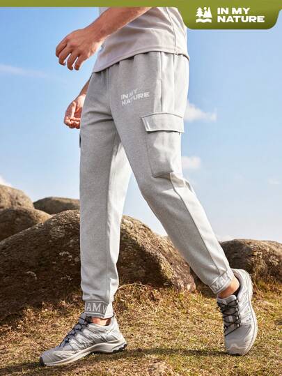 SHEIN In My Nature 男士戶外運動長褲，字母印花徒步旅行服裝