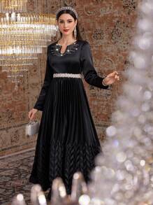 Modelyn Đầm dạ hội dài xếp ly cổ xẻ đính đá trang trí cho nữ - màu đen - Xem 6