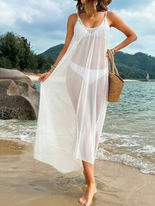 Swim Vcay 1件女式開背紗質遮蔽短裙 - 白色 - 查看 3