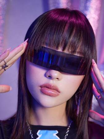 Grunge Punk 1pc Distinctive Punk Style Reflective Blue Fashion Glasses