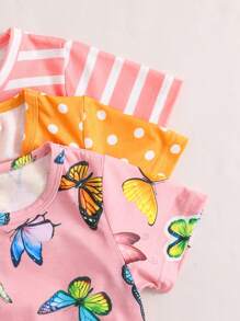 Young Girl's 3pcs/Set Round Neck Short Sleeve Dress With Allover Print - Multicolor - View 4