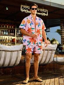 Manfinity Men's All-Over Print Short-Sleeve Shirt And Shorts Beach Outfit - Multicolor - View 7