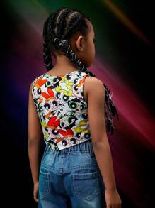 THE POWERPUFF GIRLS X SHEIN Young Girl Allover Cartoon Print Tank Top