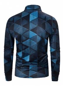 Manfinity Mode Men's Plus Size Long Sleeve Polo Shirt With Geometric Print - Dusty Blue - View 2