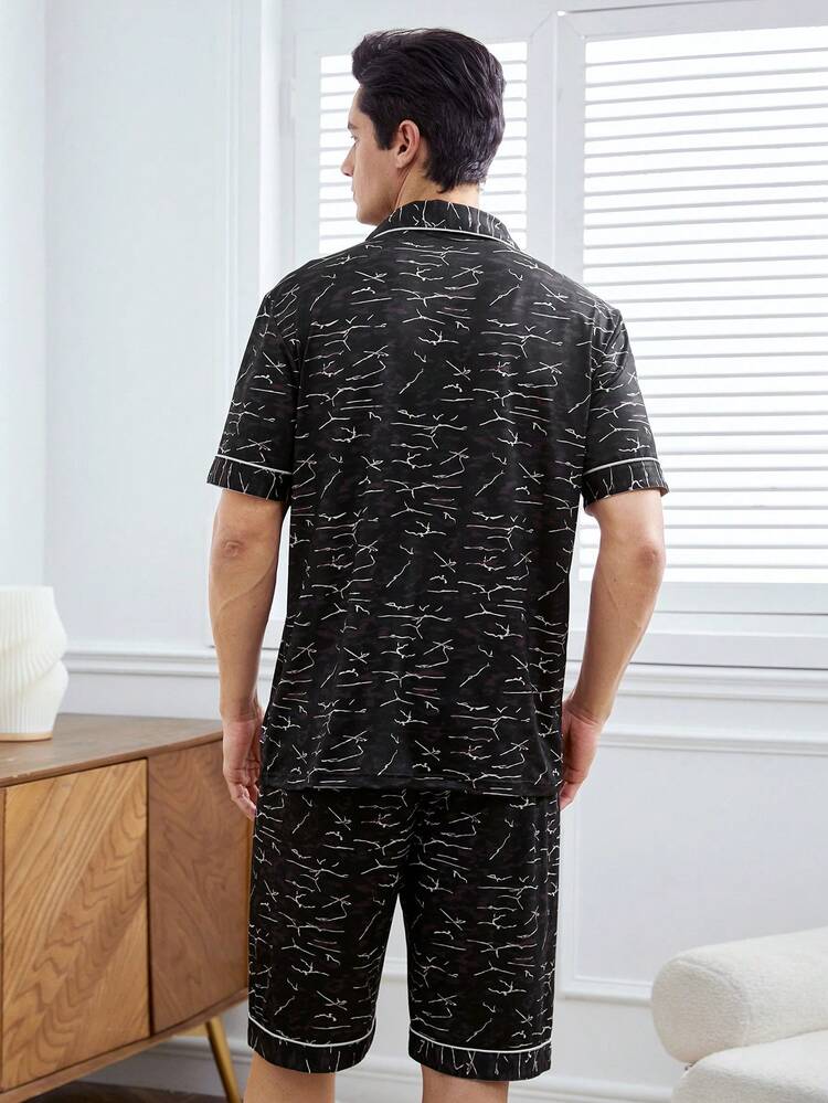 Men's Full Printed Short Sleeve Rounded Neck T-Shirt And Shorts Home Clothing Set