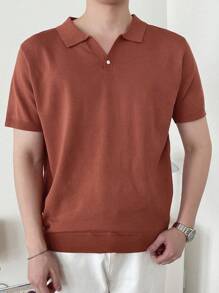 DAZY Men Solid Polo Neck Knit Top Business Attire - Burnt Orange - View 3