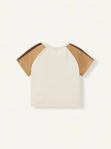 Cozy Pixies Baby Boy Color-Blocked Round Neck Short Sleeve Sweatshirt And Casual Shorts Two-Piece Set