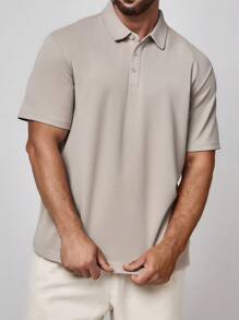 Manfinity Homme Men's Plus Size Solid Color Short Sleeve Polo Shirt, Casual Plain Shirt, Going Out