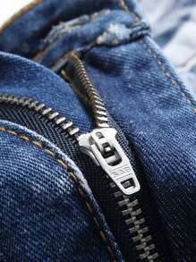 Men's Distressed Denim Shorts, European And American Style - Blue and White - View 6