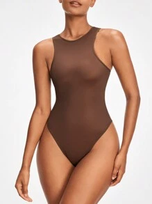 SHAPORA 女性無袖純色緊身連體背心衣 - 棕色 - 查看 7