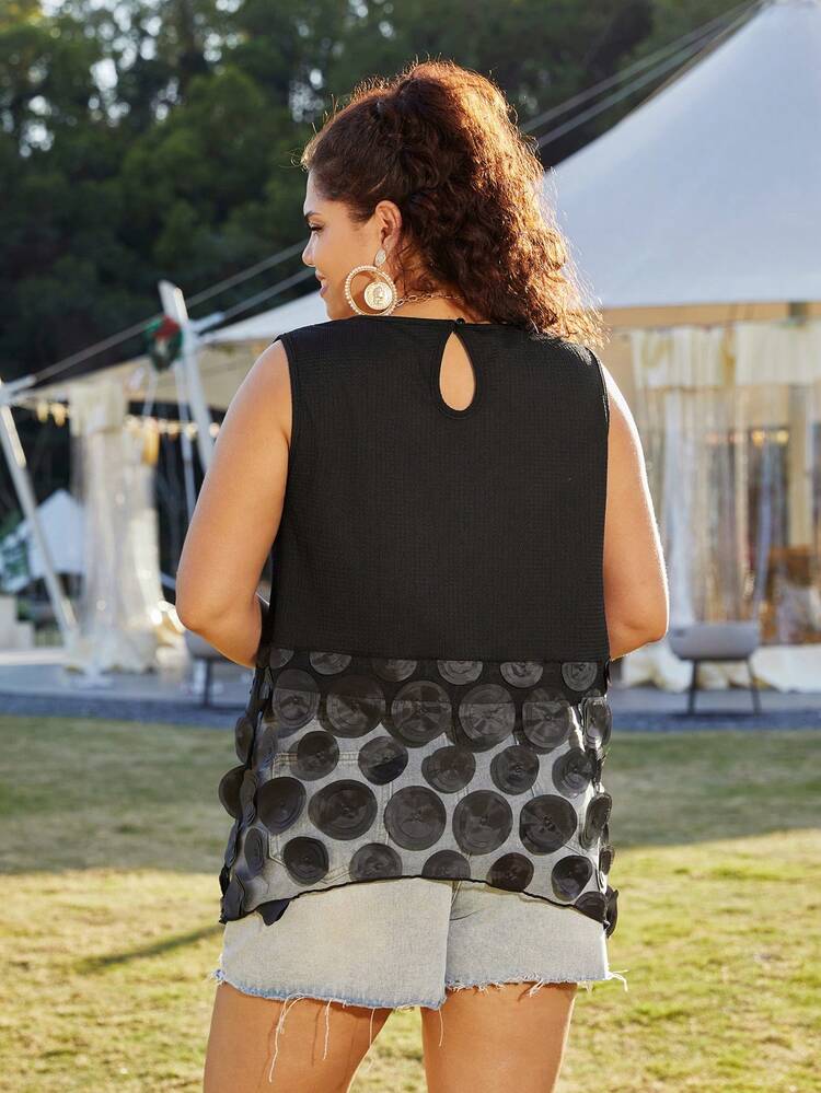 Plus Size Contrast Mesh Camisole Top With Unique Design And Casual Style