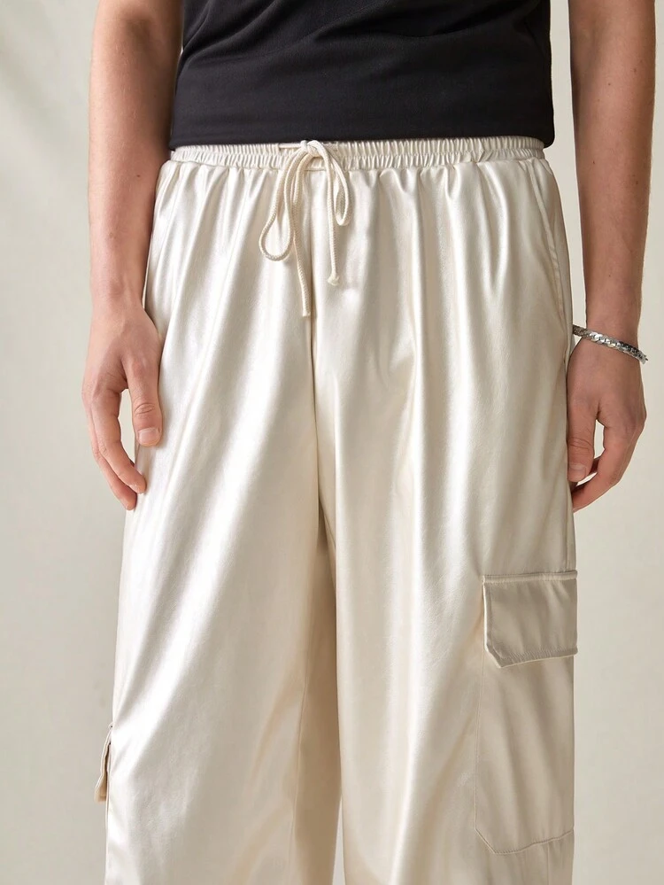 Men's Pu Leather Cargo Pants With Pockets