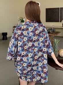 DAZY 女士全印花宽松落肩衬衫花卉度假装扮 女士复活节 - 彩色 - 查看 5