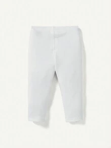 Cozy Pixies Baby Girl High Waisted Solid Color Pants With Decorative Woven Label