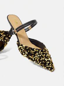 Fashionable Pointed Toe Sequined High Heel Shoes For Women, All Seasons