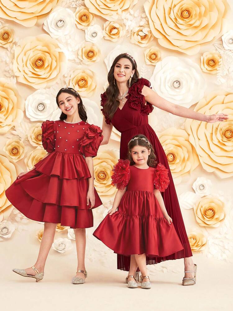 Young Girl Elegant Round Neck 3d Sleeve Mid-Length Dress