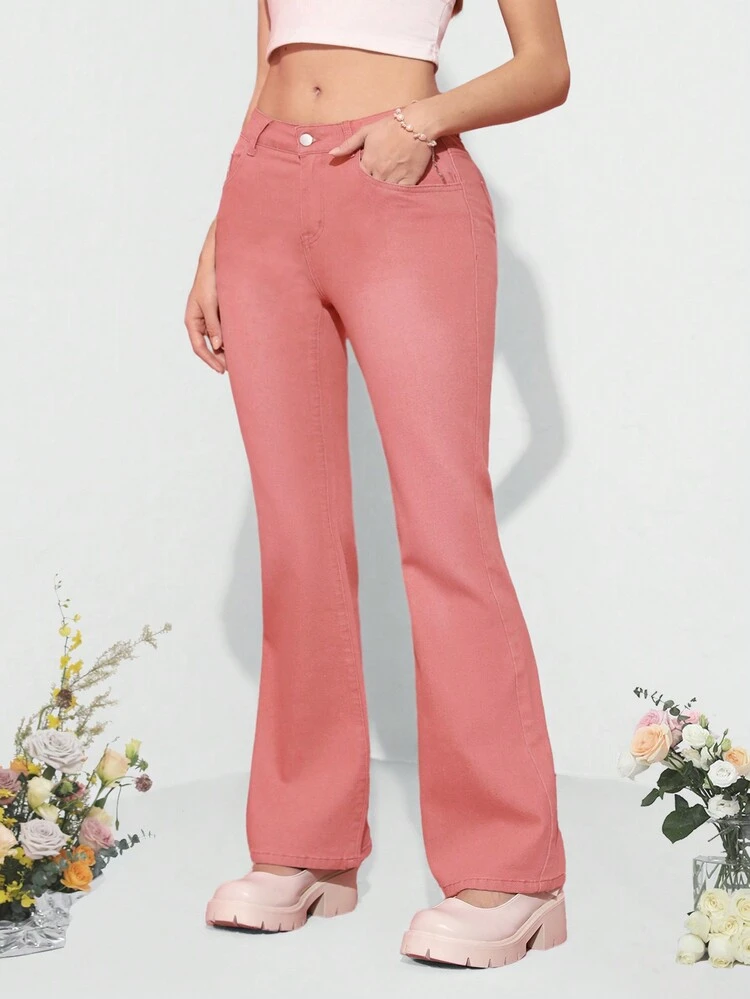 Women's Flare Jeans With Slanted Pockets
