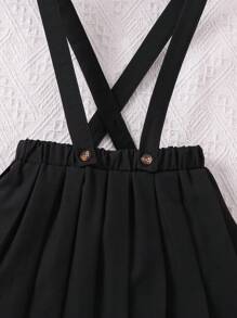 SHEIN Elladie kids 1條年輕女孩優雅的純色百褶吊帶裙 - 黑色 - 查看 3