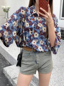 DAZY 女士全印花宽松落肩衬衫花卉度假装扮 女士复活节 - 彩色 - 查看 6