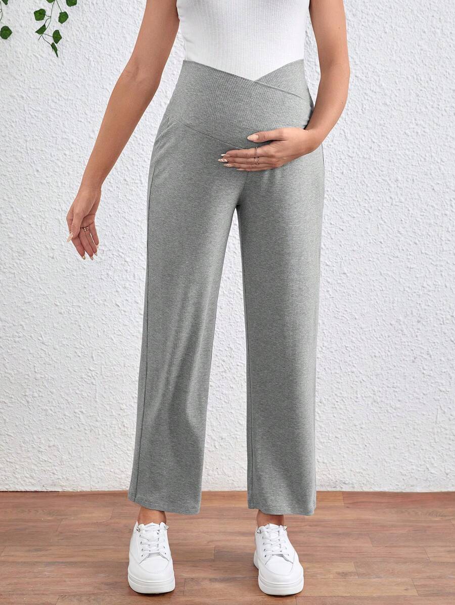 SHEIN Maternity Support Belly V Waist Pants - Light Grey - View 1