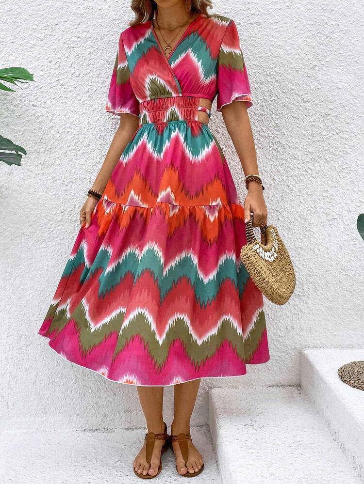 All Over Printed Short Sleeve Dress