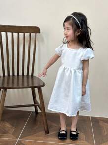 SHEIN 少女方領短泡袖裙