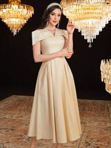 Modelyn Robe casual à taille resserrée par cordon femme, couleur unie. Robe de soirée élégante pour soirée, robes de soirée longues