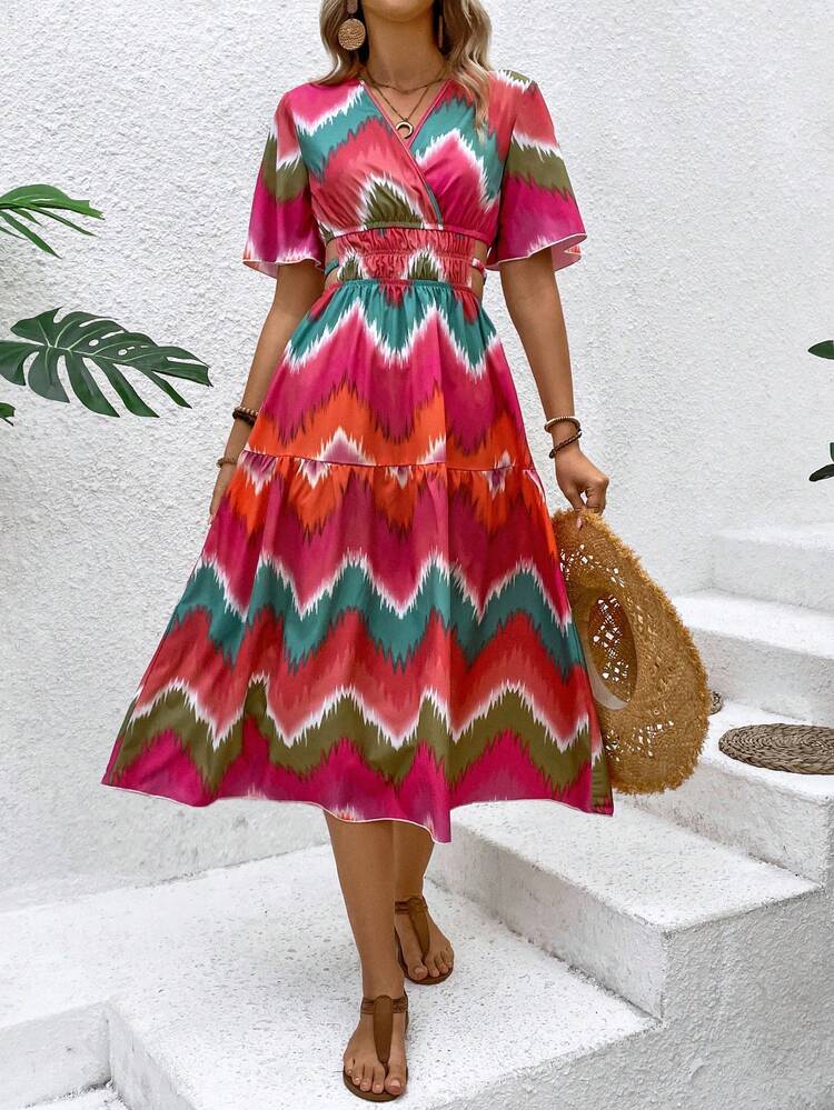 All Over Printed Short Sleeve Dress